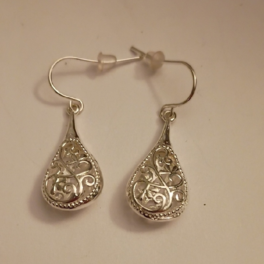 Intricate Silver Teardrop Earrings